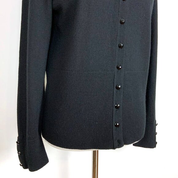 J. Mclaughlin Wool Button Up Rabbit Fur Collar Cardigan Sweater Black Size L - Picture 4 of 16